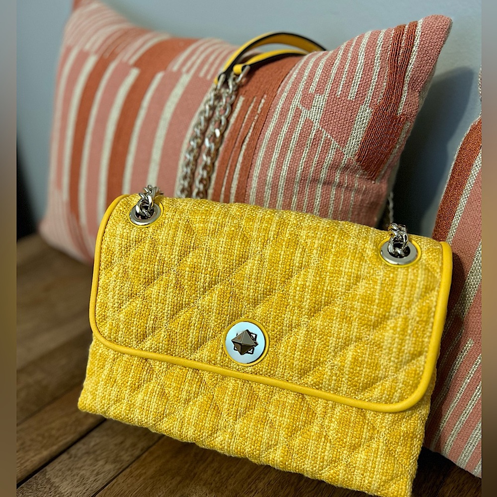 Kate Spade Small Flap Tweed Fabric Quilted Bag - Mango